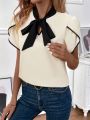 Tie Collar Petal Sleeve Blouse