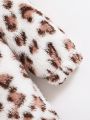 SHEIN Baby Girl Leopard Pattern 3D Ear Design Hooded Flannel Jumpsuit