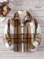 Girls Plaid Print Drop Shoulder Jacket Without Sweater