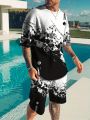 Men Splash Ink Print Tee & Shorts