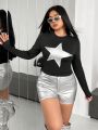 SHEIN ICON Women's Large Size Star Patch T-shirt