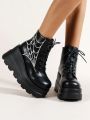 Lace-up High Top Thick Platform Gothic Boots For Women, Increase Height & Combat Style & Outdoor, Wedge Heel & Motorcycle Boots