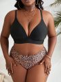 SHEIN Swim Vcay Plus Size Women's Leopard Print Swimsuit Set