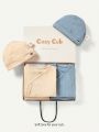 Cozy Cub Baby Boy Gift Box Round Neck Long Sleeve Romper Hat Pants Outfit Set