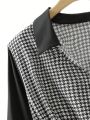 SHEIN Unity Plus Size 1pc V-Neck Houndstooth Pattern Long Sleeve Dress