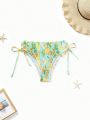 SHEIN Swim Vcay Women's Pineapple Print Swimwear Bikini Bottom With Ruffle Detail