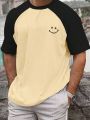 Manfinity Homme Men'S Plus Size Color Block Printed T-Shirt With Cartoon Face Design