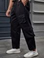 Men Plus Flap Pocket Side Drawstring Waist Cargo Pants