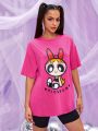 THE POWERPUFF GIRLS X SHEIN Cartoon Graphic Drop Shoulder Tee