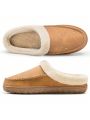 Mens Leather Slippers Comfy Handmade Stitch Slip-on House Shoes Warm Fur Lined Rubber Sole Indoor Outdoor