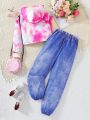 Teen Girls' Tie-Dye Cropped Hoodie And Denim Effect Long Pants Two Piece Set