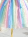 SHEIN Kids FANZEY Young Girls' Summer New Arrival Chiffon Multicolor Gradient Pleated Dress