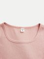 SHEIN 3pcs Tween Girls' Daily Casual Solid Color Long Sleeve Knitted T-Shirt