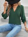 SHEIN LUNE Notched Neck Shirt With Rolled Cuff