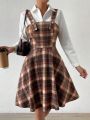 SHEIN Qutie Plaid Print Overall Dress Without Blouse