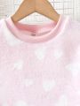 Thickened Flannel Cute Pink Heart Patterned Girls' Homewear Set