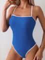 SHEIN Swim Basics Women's High Cut Colorblock One Piece Swimsuit