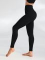 SHEIN Leisure Women'S Solid Color High Waist Hollow Out Detail Sports Leggings