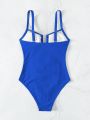 SHEIN Swim Summer Beach Cut Out Ruched Front One Piece Swimsuit