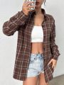 Women's Plaid Button Down Collar Long Sleeve Shirt