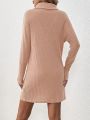 SHEIN LUNE Ribbed High Neck Long Sleeve Sweater Dress