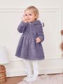 SHEIN Infant Girls' Casual Bunny Head Pattern Plus Velvet Hooded Long Sleeve Dress