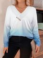 Plus Size Women's Ombre Long Sleeve T-shirt