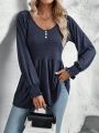 Women's Pleated Sleeve & Ruffle Hem T-shirt