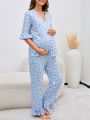 Maternity Polka Dot Print Ruffle Hem PJ Set