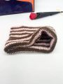 1pc Korean Style Cute Striped Knitted Hat With Cat Ears For Women, Autumn/winter Earflap Beanie