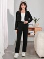 Teen Girls' College Style Short Blazer Jacket And Long Pants Set