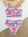 Teenage Girls' Tropical Printed Swimsuit Set