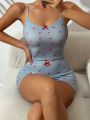 Heart Print Bow Front Cami Top & Shorts PJ Set