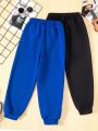 SHEIN Kids KDOMO Teen Boys' Casual Loose Knit Lounge Pants With Letter Patch & Solid Color, 2 Colors, 1-2pcs Per Color