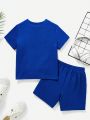 SHEIN Kids EVRYDAY Toddler Boys' Woven Textured Fabric Short Sleeve Top And Shorts Set