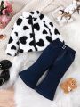 Baby Girls' Zip-up Teddy Jacket And Denim-effect Pants Set With Heart Print