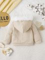 Infant Girls' Fuzzy Trim Hooded Drawstring Weave Jacket