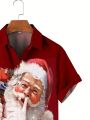 Men's Plus Size Short-sleeved Shirt With Santa Claus Print And Turn-down Collar For Christmas