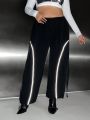 SHEIN ICON Plus Size Color-blocking Elastic Waist Reflective Hem Wide Leg Pants