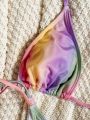 SHEIN Swim Y2GLAM Color Block Triangle Cup Tie Side Bikini Set
