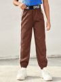 SHEIN Girls' Woven Patchwork Jogger Pants For Big Kids