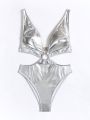SHEIN Swim BAE Women'S Metallic Cutout Monokini Swimsuit