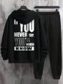 2pcs/set Men's Drop Shoulder Sleeve Letter Printed Sweatshirt And Pants Set