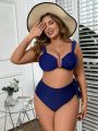 SHEIN Swim Chicsea Plus Size Solid Color Bikini Set With Knot Detail And Side Tie