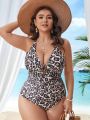 Plus Size Women's Leopard Print One-Piece Swimsuit