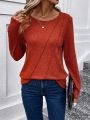 SHEIN LUNE Solid Color Round Neck Long Sleeve T-shirt