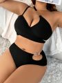 SHEIN Swim Vcay Plus Size Solid Color Hollow-Out Swimwear Set