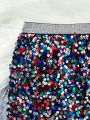 SHEIN Kids SUNSHNE Tween Girls' Colorful Sparkle Casual Skirt