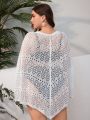 SHEIN Swim BohoFeel Plus Size 1pc Eyelet Knitted Batwing Sleeve Cover Up