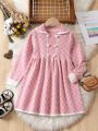 SHEIN Kids CHARMNG Young Girl Allover Pattern Double Breasted Sweater Dress